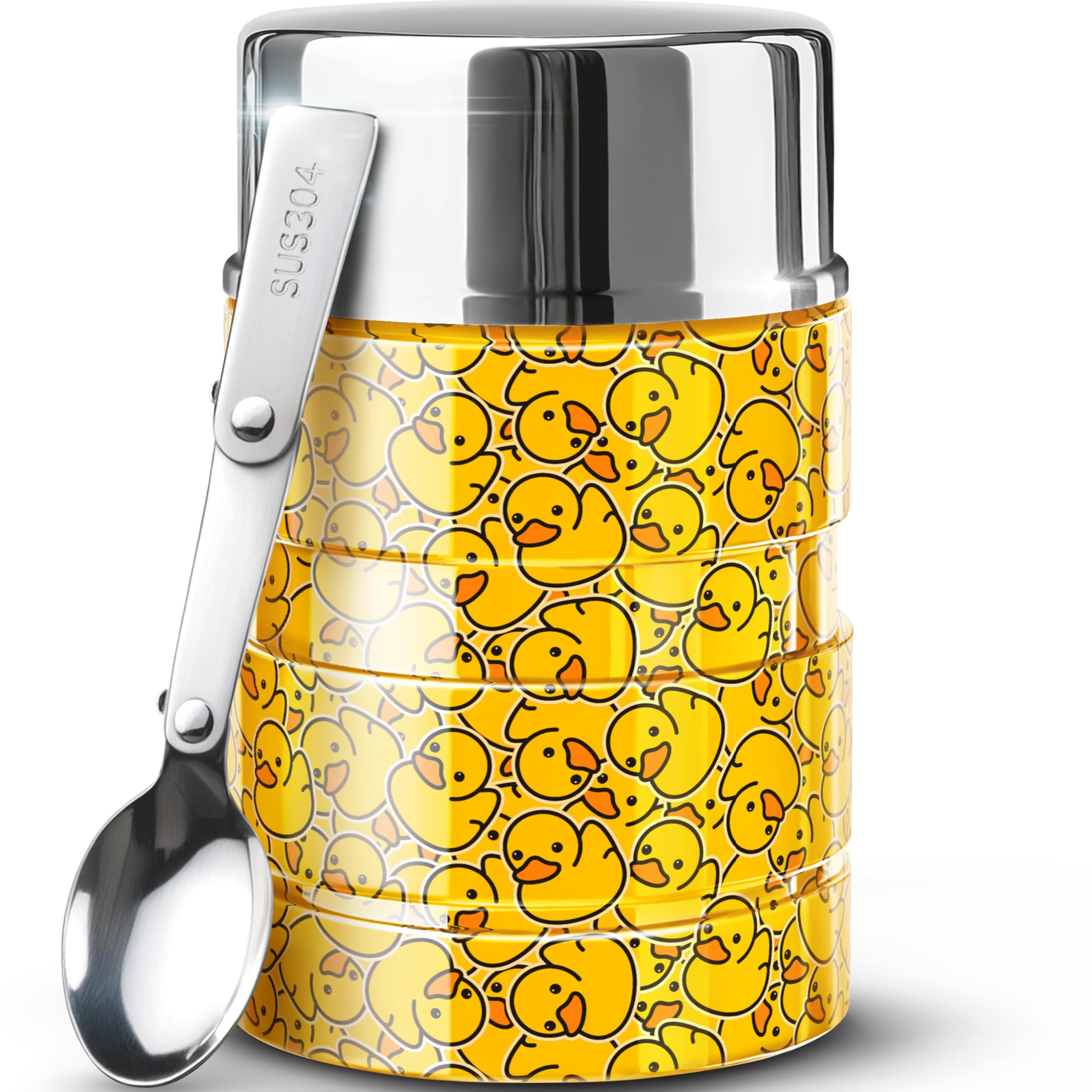 Photo 1 of 17 OZ Soup Thermo for Hot & Cold Food for Kids, Vacuum Insulated Steel Lunch Container, Kids Wide Mouth Bento Thermal Food Jar, Warm Food Lunchbox Thermo Bowls with Spoon (Yellow Ducks)