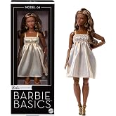Barbie Basics Model Collector Doll 09 with Accessories | Brunette Fashion Doll Wearing Golden Dress &amp; Strappy Heels, Universal-fit Fashions &amp; Posable Body, Ages 3+