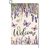 Baccessor Spring Summer Flower Garden Flag Lavender Butterfly Floral Welcome Small Yard Burlap Double Sided Vertical Seasonal Farmhouse Wedding Yard Outdoor Decoration 12.5x18 Inch