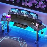 SEDETA 79'' Electric Standing Gaming Desk with Drawers and Led Lights, Height Adjustable Computer Desk with Power Outlet, Keyboard Tray for Home Office, Workstation, Stand up Gaming Table, Black