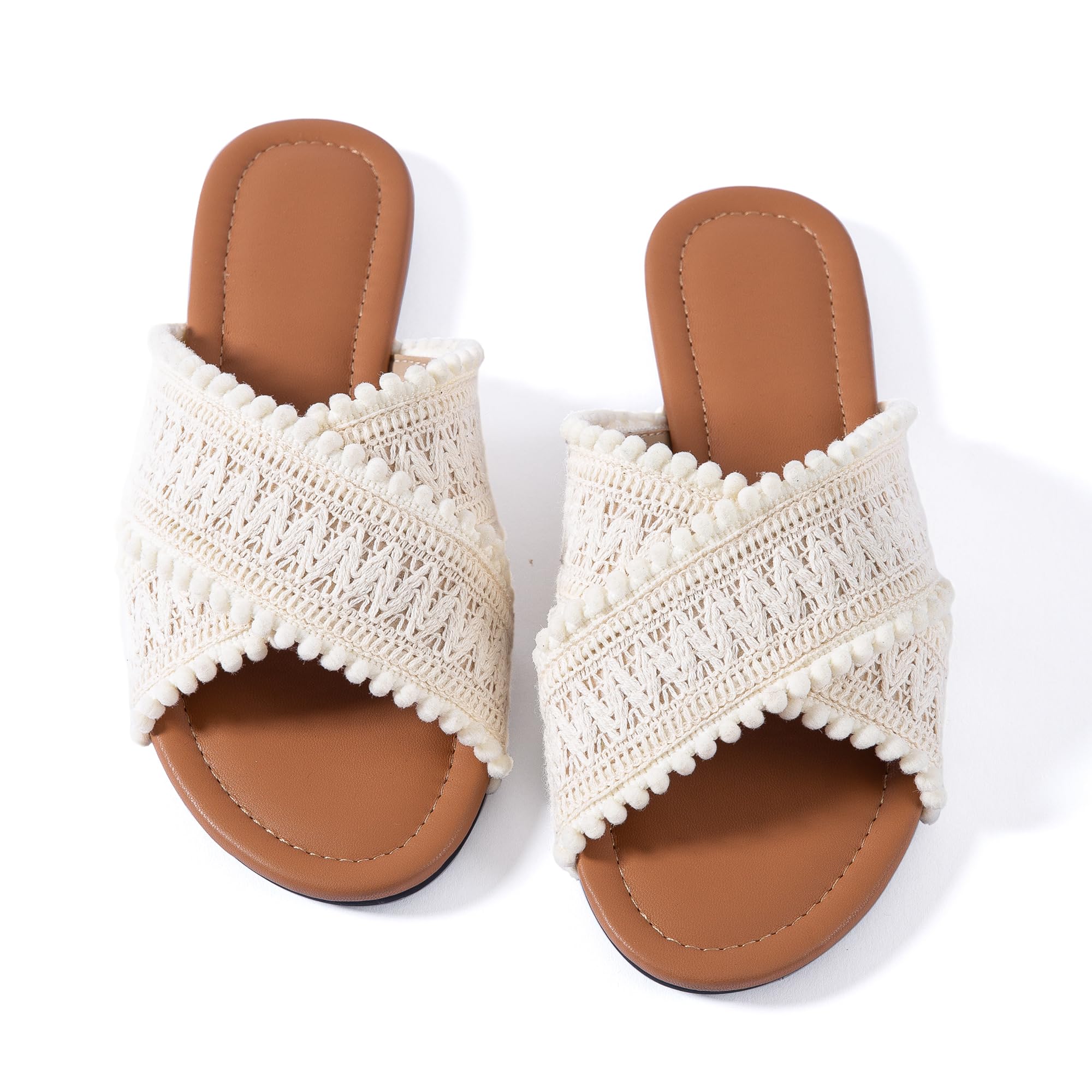 Photo 1 of Mtzyoa Women's Flat Sandals Ivory Size 9 Crossover Braided Ladies Summer Dressy Casual Vacation Bohemian Cute Leather Beach Comfy Slides