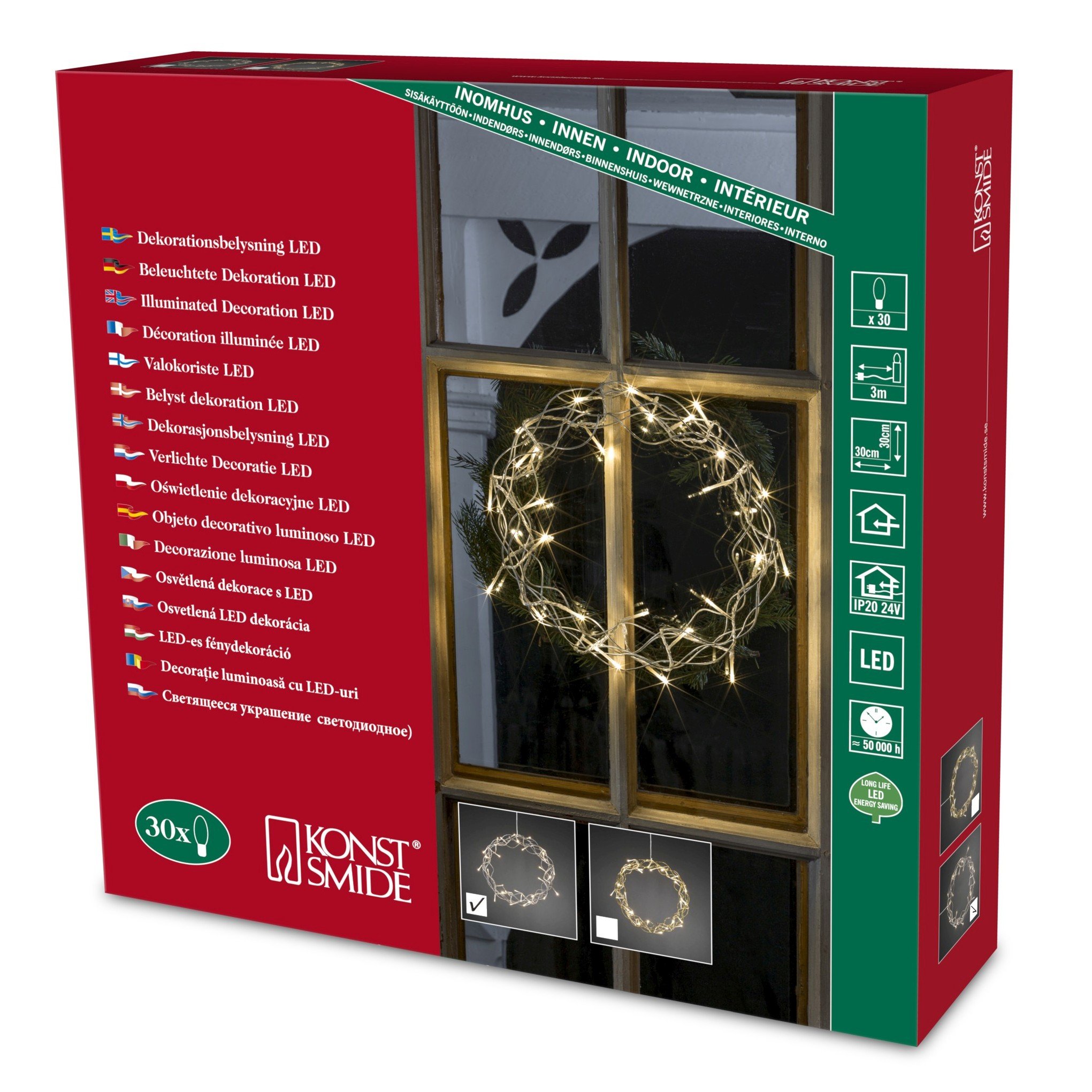 Konstsmide "Metal Silhouettes Wreath" LED Decoration, Silver