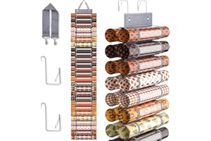 Modacraft Vinyl Roll Holder with 52 Compartments, Vinyl Organizer Storage Rack Wall Mount Clear Vinyl Hanging Bag and Keeper with Door Hooks and Strap for Home Craft Closet Wall Door, Grey