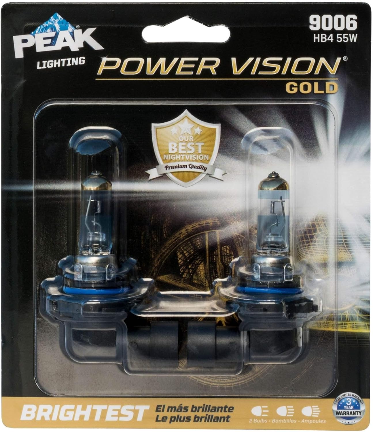 PEAK Power Vision Gold Automotive Performance Headlamp, 9006 HB4, 2 Pack