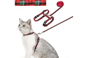 azuza Cat Harness and Leash Set for Safe Walking, Escape Proof, Soft and Comfortable, Adjustable Kitten Harness for Small Medium Large Cats, Christmas Plaid, Neck Girth: 7"-10", Chest Girth: 10"-17"