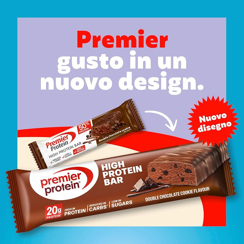 High Protein Bar Double Chocolate Cookie 16x40g - High Protein Low Sugar Riegel + Palmölfrei