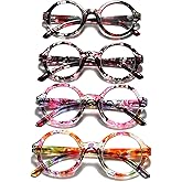 100 CLASSIC 4-Pack Oversized Round Blue Light Filter/Anti-Glare Reading Glasses for Women Spring Hinges Floral Readers