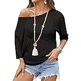 Zeagoo Womens Summer Tops Crochet Sweaters Resort Wear 3/4 Sleeve Hollow Out Knit Tops 2026 Beach Coverup