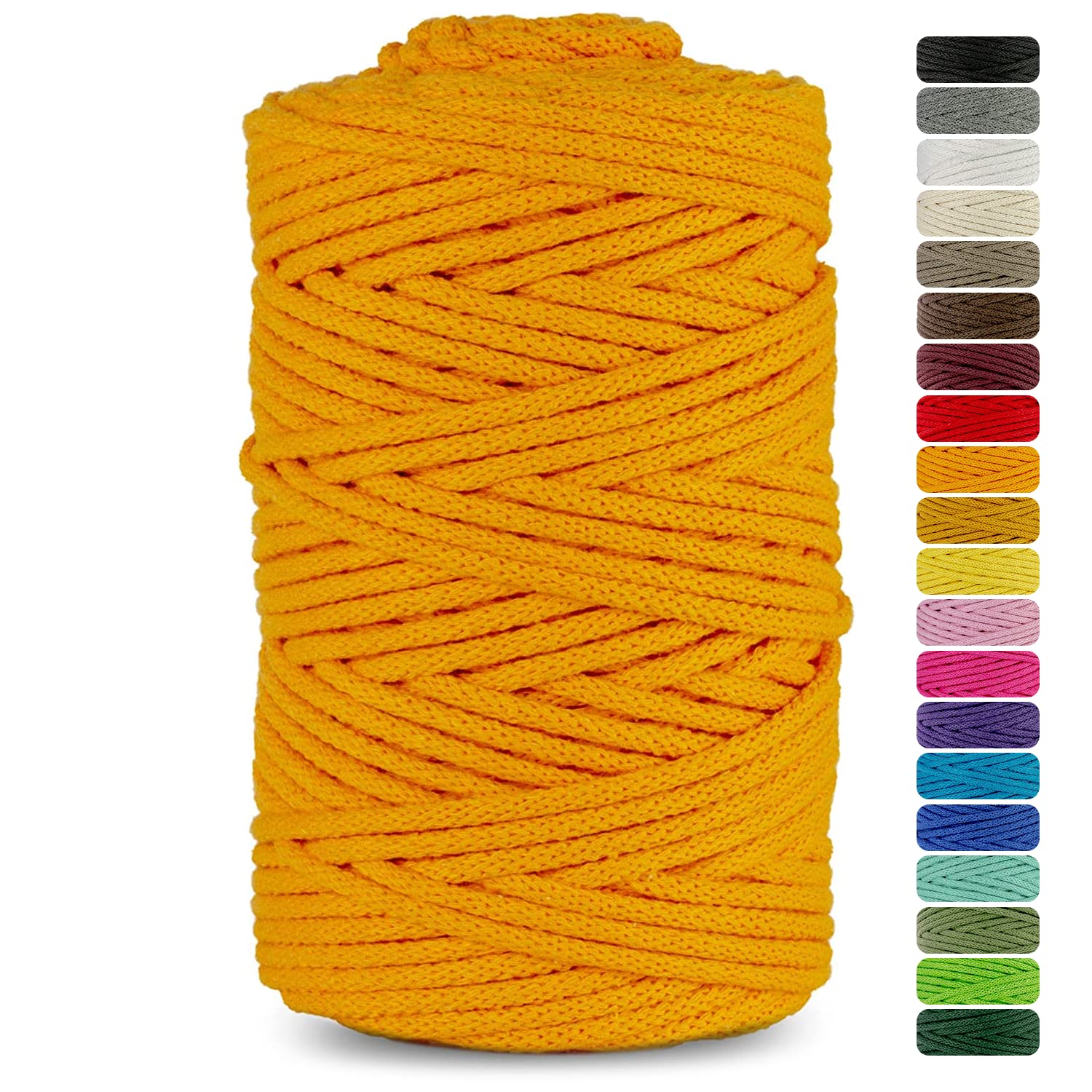 Netuno 1x Macrame Cord Braided Macramé Yarn Dark Yellow 5 mm x 100 m 0,2 inch x 3 937 inch Natural Twine String Cotton Cord Ideal Project Hanging Baskets DIY Handbags Decoration