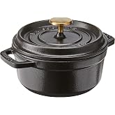 STAUB Cast Iron Dutch Oven 0.5-qt Round Cocotte, Made in France, Serves 1, Matte Black