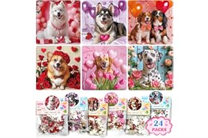 rifamee 24 Packs Valentine Day Gifts for Kids with Cards Dogs Jigsaw Puzzles Goodies Bags Classroom Gifts Exchange for Boys and Girls (All Dog Puzzle)