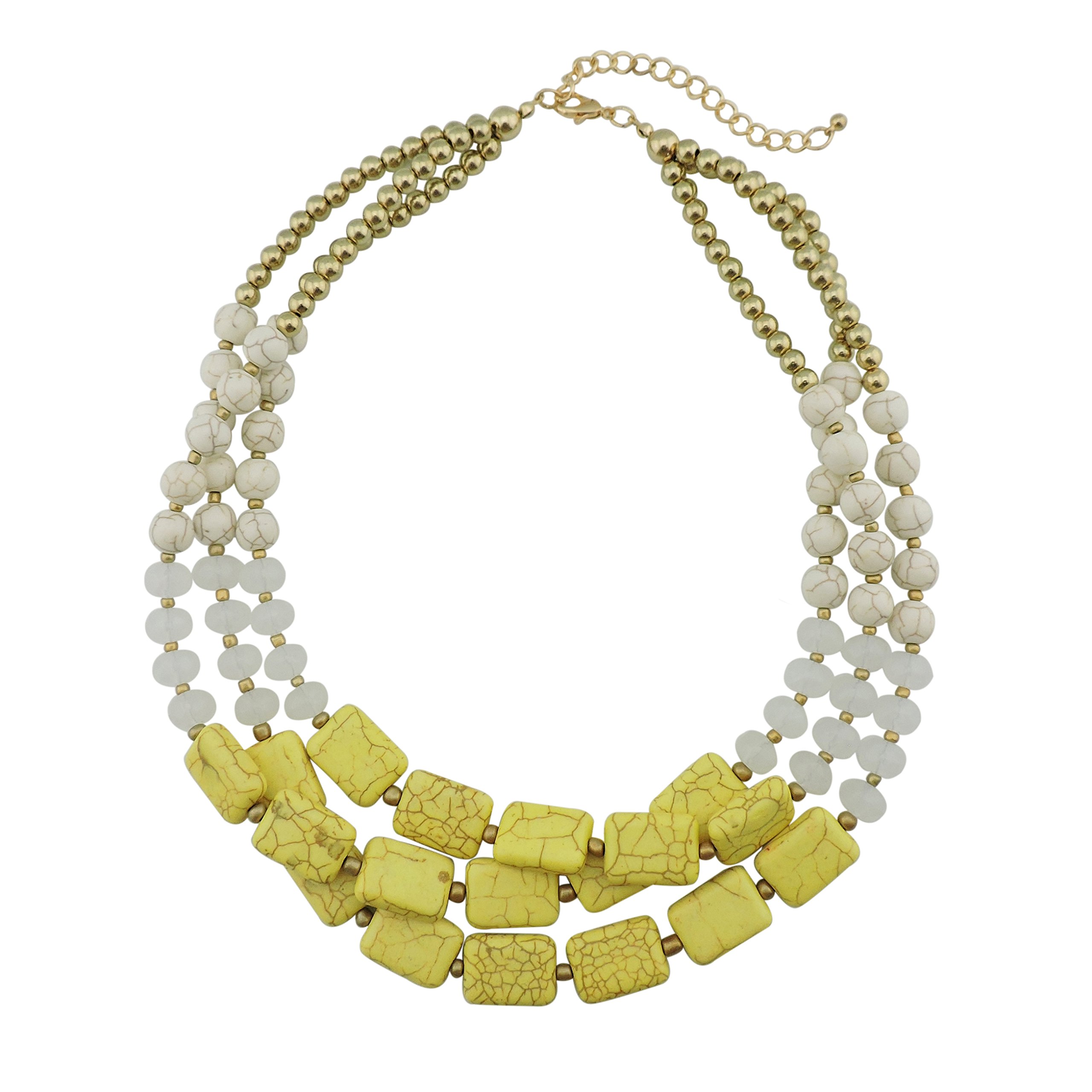 Bocar Multi Layer Beaded Necklace for Women Statement Chunky Collar Bib Necklace Bohemian Ethnic Style Jewellery for Party Gift (NK-10268-Beige+Yellow) โ image 1
