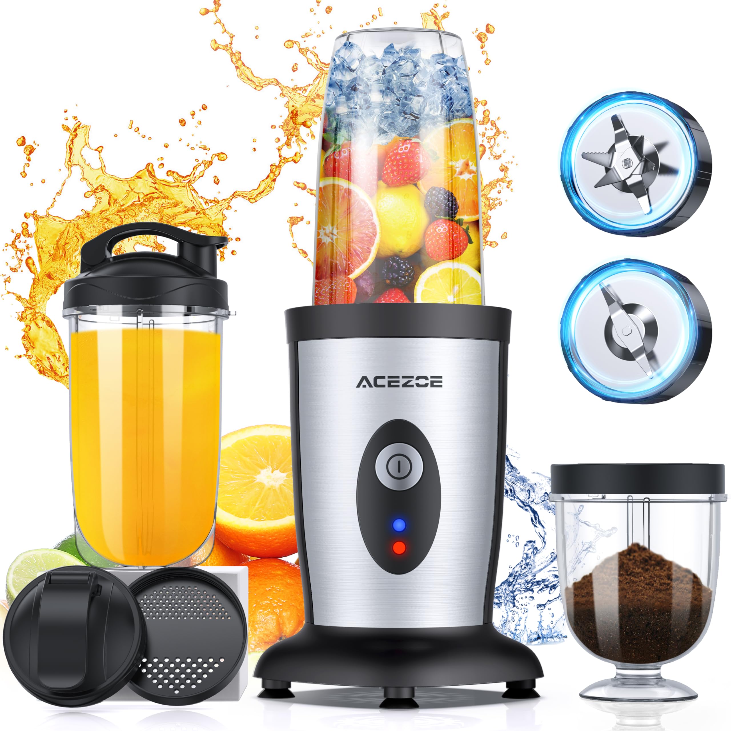 Acezoe Personal Blender Shakes and Smoothies, 3D 6-leafs, 850W Portable Blender, One-Button Mixer, 2x17oz Personal Blender Bottle, BPA Free Kitchen, baby food, Grinding, Juice