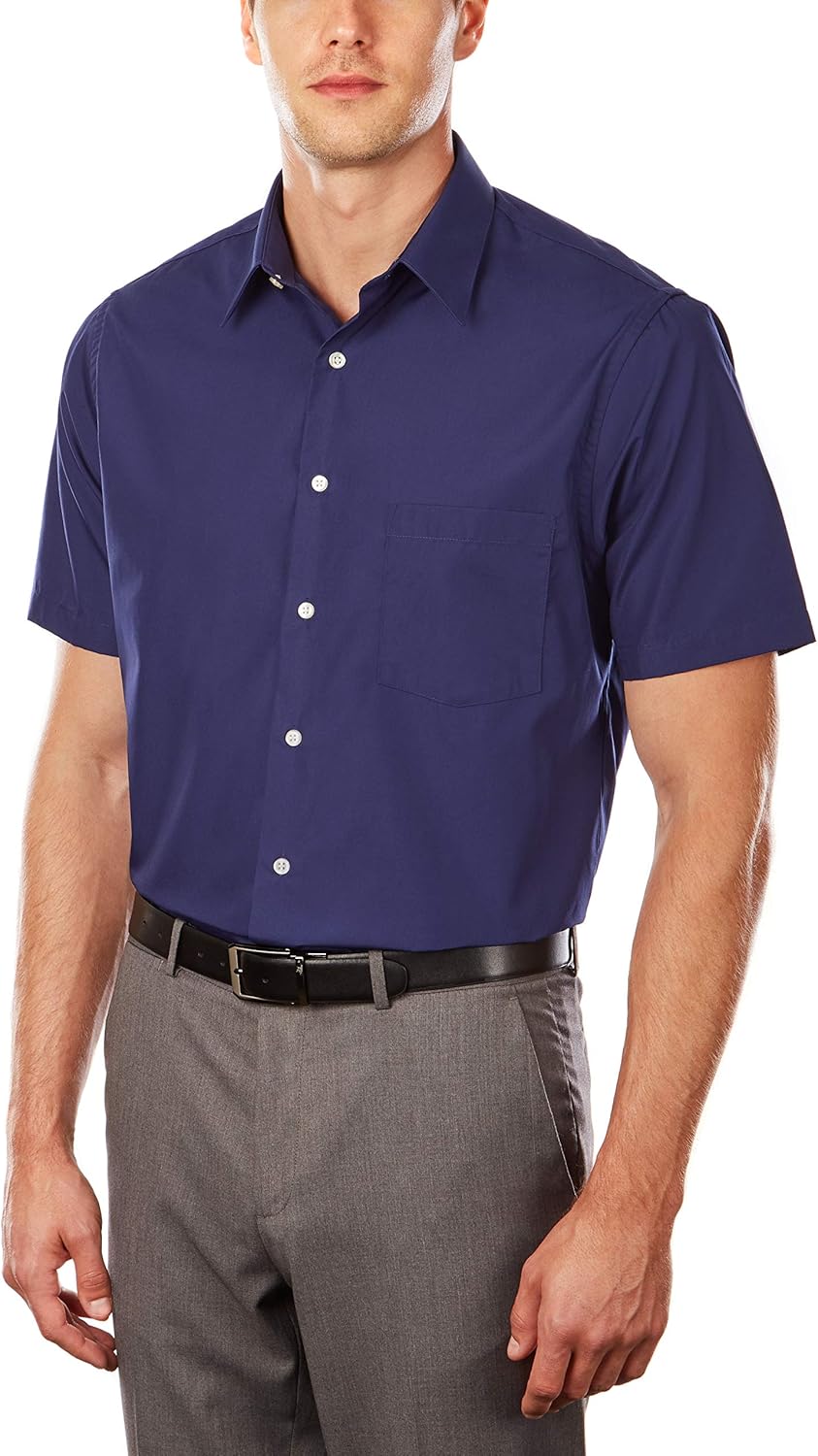 Van Heusen Men's Short Sleeve Dress Shirt Regular Fit Poplin Solid at  Men’s Clothing store