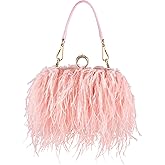 Tessco Women Ostrich Feather Tote Bag Fluffy Purse Clutch Feather Evening Handbag for Wedding