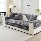 Topchances Dark Grey Plush Sofa Cover Non-Slip 1/2/3 Seater 90x210 view 6