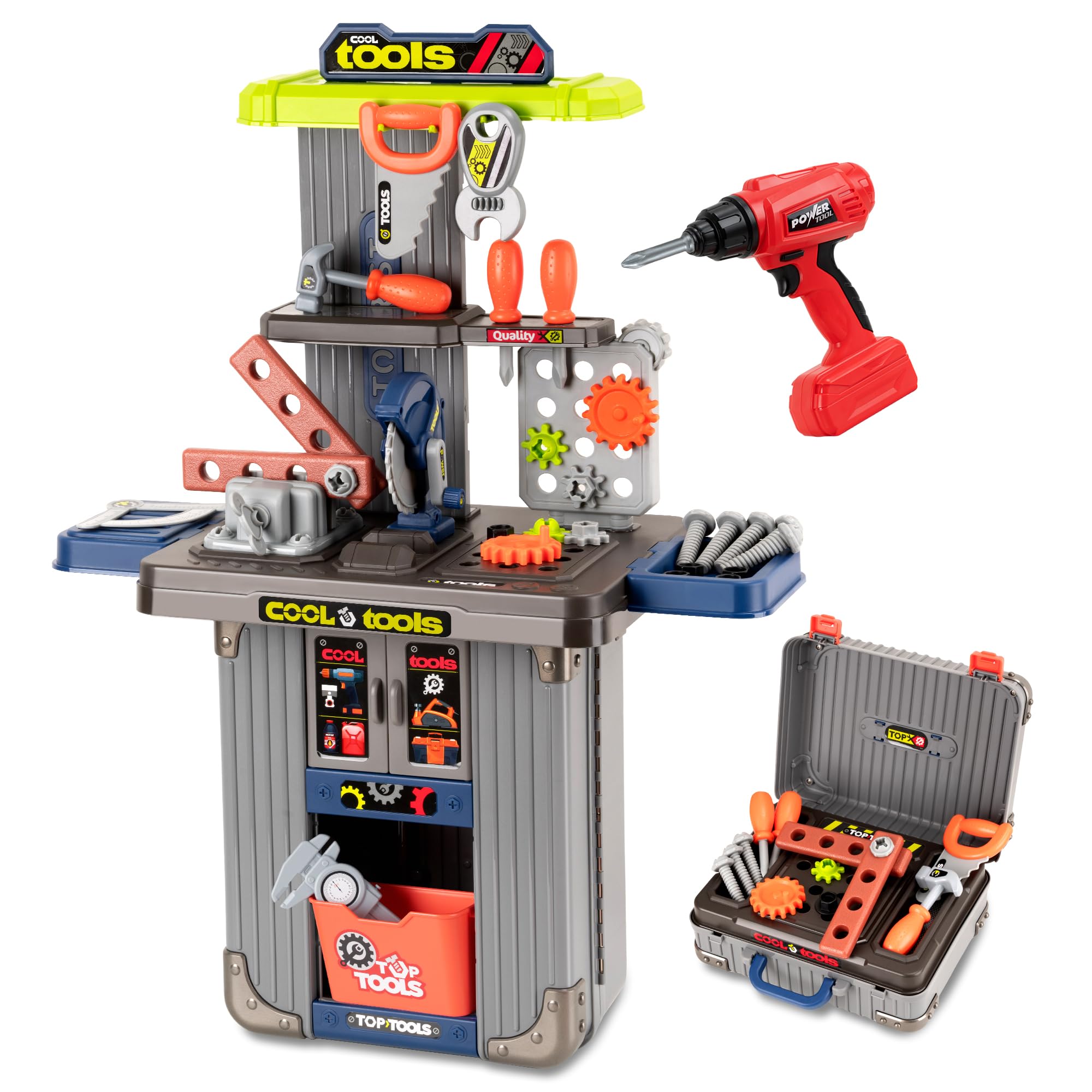 Photo 1 of Kids Tool Bench 3-in-1 STEM Engineering Playbench - Pretend Play Workbench with Electric Drill, Measurement Tools & 50+ Components, Ages 3-5 (Portable Carry Case Included)