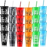 Mifoci Video Game Plastic Cups with Lids and Straws Reusable Tumbler with Lid and Straw Cute Iced Coffee Travel Cups Mug Water Bottle for Adult Kid Gaming Birthday Supplies(Multicolor,24 Pcs)