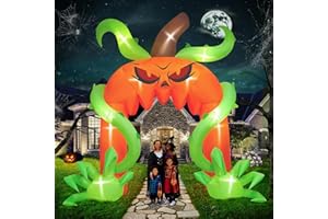 12FT Halloween Archway Inflatables Kalolary Giant Pumpkin Arch Inflatable with LED Light Scary Halloween Outdoor Blow Up Deco