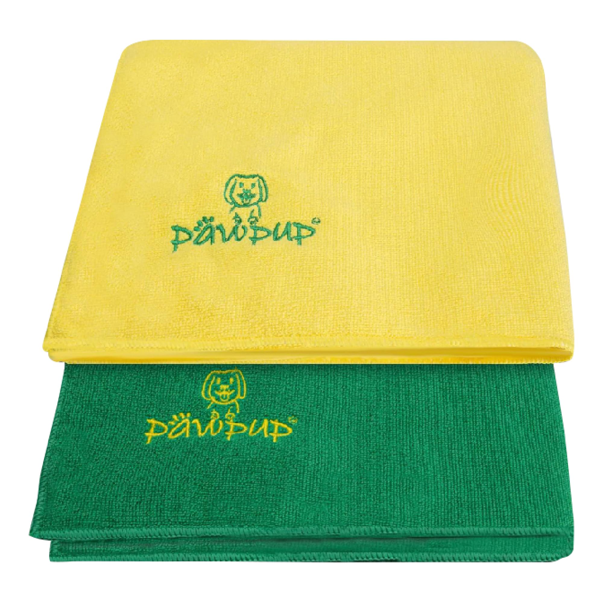 PAWPUP Dog Towel Super Absorbent 100x60cm Set of 2 Microfibre Pet Towel for Dogs Cats and other Pets (Yellow and Green)
