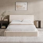 RECCI AirFrame Queen Upholstered Bed Frame with Ergonomic Angled Headboard | Ergonomic Angled Headboard, 360&deg; Soft Foam Surround, Low Profile Cloud Bed Frame, No Box Spring Required, Easy Assembly