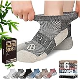 Nonlut Diabetic Socks for Men,6 Pairs Low Cut Neuropathy Mens Diabetic Socks 9-11/10-13(Deep Grey+Brown+White+Deep Blue+Black+Deep Brown-Large)