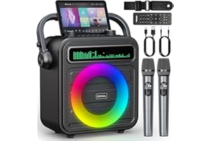 Gesnada Karaoke Machine Portable Bluetooth Speaker 6000mAh for Adults with 2 Wireless Microphones, with REC/TWS/FM/AUX/USB/IF Card for Party