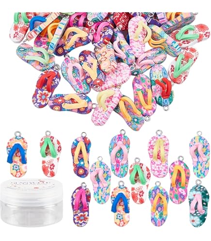 50 Colgantes De Arcilla En Forma De Chancleta - Mini Pantuflas De Colores, Para Manualidades, Bisutería DIY