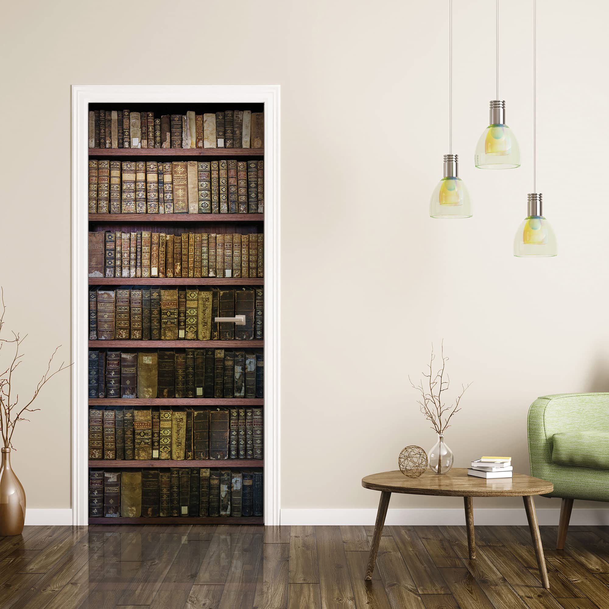 CREARREDA Premium PVC Door Stickers, Vintage Bookcase Door Cover, Easy Bubble-Free Application, Interior Door Covers 83 x 210 Removable, 20172