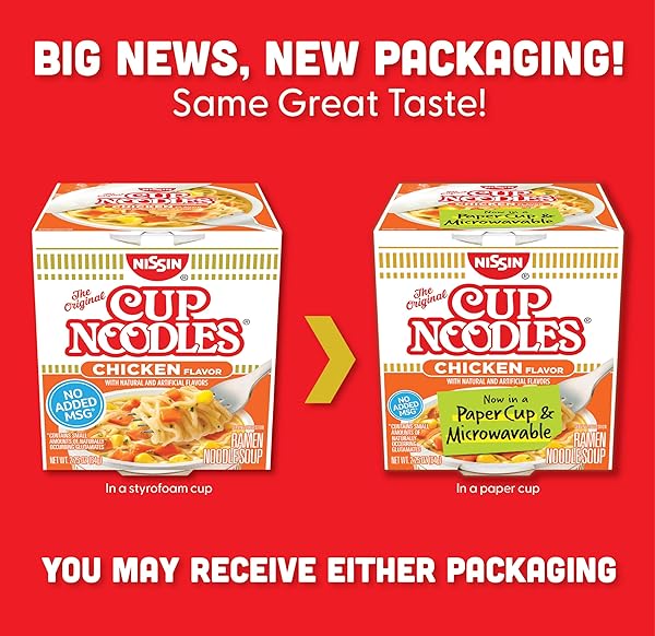NISSIN CUP NOODLES RAMEN NOODLE SOUP, CHICKEN, MICROWAVEABLE PAPER CUP, 2.25 OUNCE (PACK OF 12)