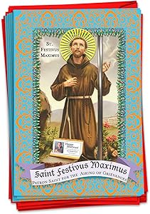 NobleWorks - 12 Funny Jesus Christmas Cards with Envelopes - Adult Humor Greeting Cards, Boxed Xmas Holiday Stationery (1 Design, 12 Cards) - St Festivus B1064