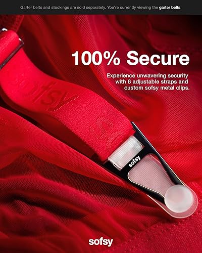 sofsy 6-Strap Classic Mesh Garter Belt | High Waist Lingerie for Women  Thigh High Stockings Reinforced Clips | Red - Large in Saudi Arabia