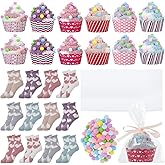 Wopgrty 12 Pair Valentine's Day Cupcake Socks Fuzzy Sock with Cupcake Card DIY Gift Slipper Stockings for Women Men, Heart Fuzzy Slipper Socks, Give to Relatives, Friends, Family
