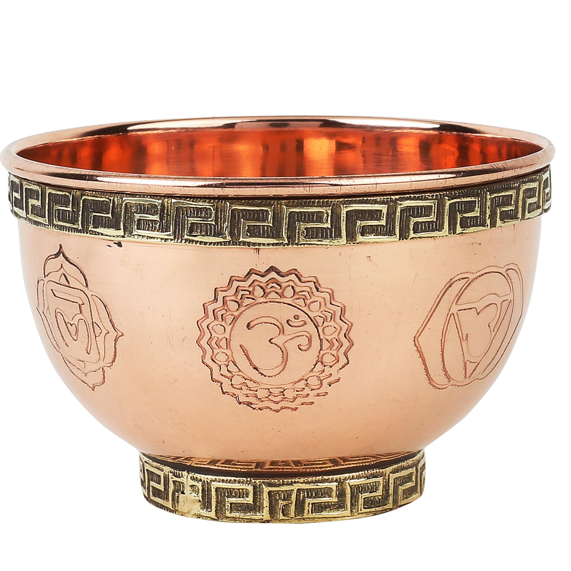 Indian Consigners Small Altar Witchcraft Serving, Offering or Smudging Copper Brass Bowl (7 Chakra Embossed)