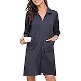 SWOMOG Women Zipper Robes Waffle Bathrobes Short Lightweight Knee Length Housecoat with Pockets S-XXL