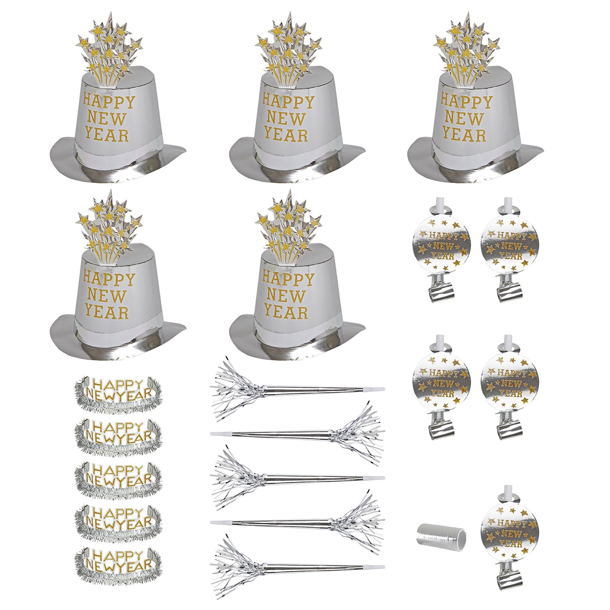 New Year Party Kit Silver 10 Person Accessory for Fancy Dress
