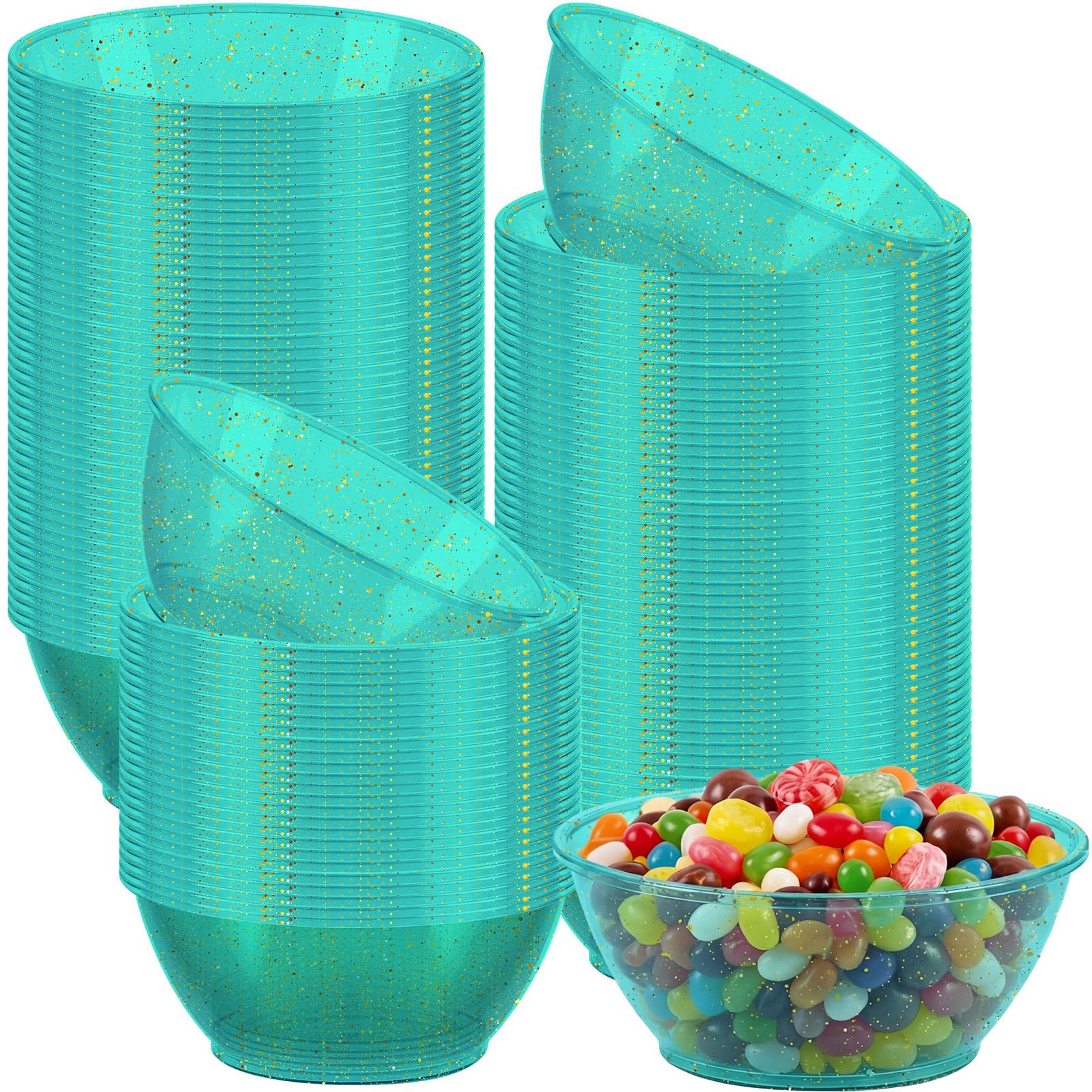Photo 1 of **COLOR DISPLAYS MORE GREEN** 50 Pack 6oz Glitter Green Disposable Plastic Bowls ,Glitter Small Bowls for Ice Cream, Candy, Soup, Salsa, Fruit. Great for Parties Birthday Valentine Day Weddings Baby Showers Holiday Events.(Green)