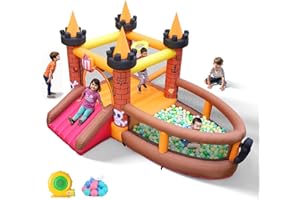 TOAOB Inflatable Bounce House for Kid 3-8: Jump Bouncy House Castle with Slide - Blow Up Bouncer with 480W Blower for Toddler Outdoor Indoor Play
