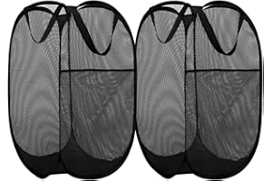 BATTOO Deluxe Strong Mesh Pop up Laundry Hamper Basket with Side Pocket for Laundry Room, Bathroom, Kids Room, College Dorm or Travel 2 Pack Black