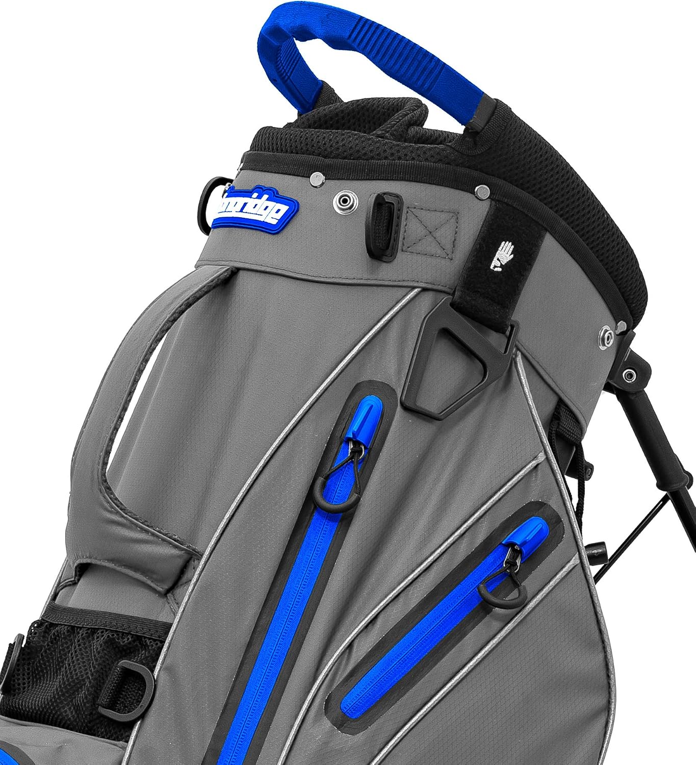 Longridge Elements Waterproof Golf Stand Bag with 8-Way Divider, Grey/Royal Blue - Image 3