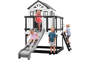 Backyard Discovery Sweetwater Heights White Elevated All Cedar Wooden White Playhouse with Clubhouse Slide & Ladder, Included