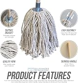 Newman Cole Industrial Mop Wooden Handle Large Pure Yarn Cotton Head 120cm view 2