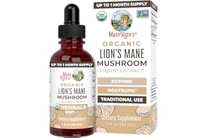 MaryRuth Organics Lions Mane Mushroom Supplement, Up to 1 Month Supply, Nootropic USDA Organic Lions Mane Extract Nervine Herbal Liquid Drops, Brain Health Non-GMO Vegan Alcohol Free Tincture, 1 Fl Oz