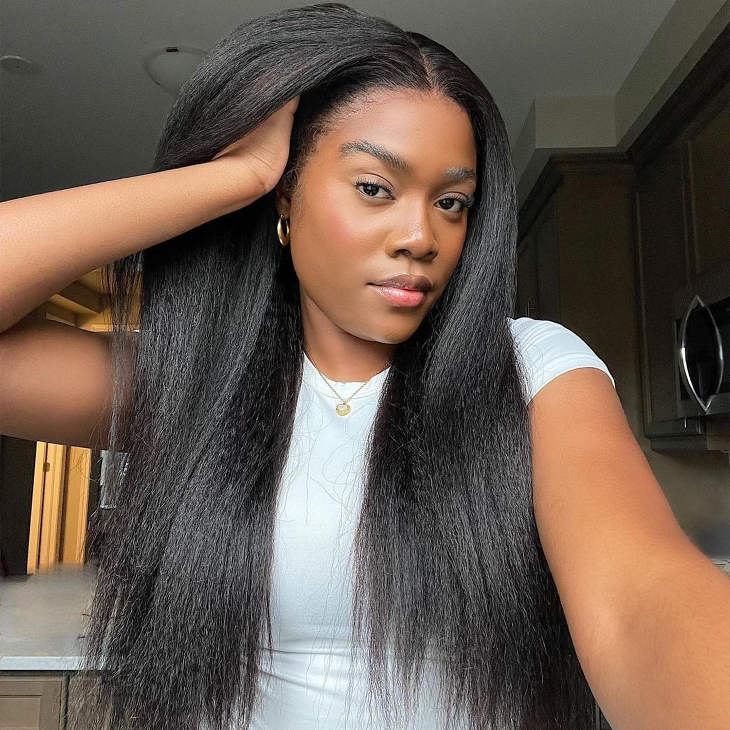 Photo 1 of ***(CURLY HAIR/ STOCK PHOTO FOR REFERENCE ONLY)***Prosa Kinky Straight 3 in 1 Half Wig, 3-in-1 Glueless Clip In Drawstring Headband Wig, Seamless Flip Over Style for Women (18inch)