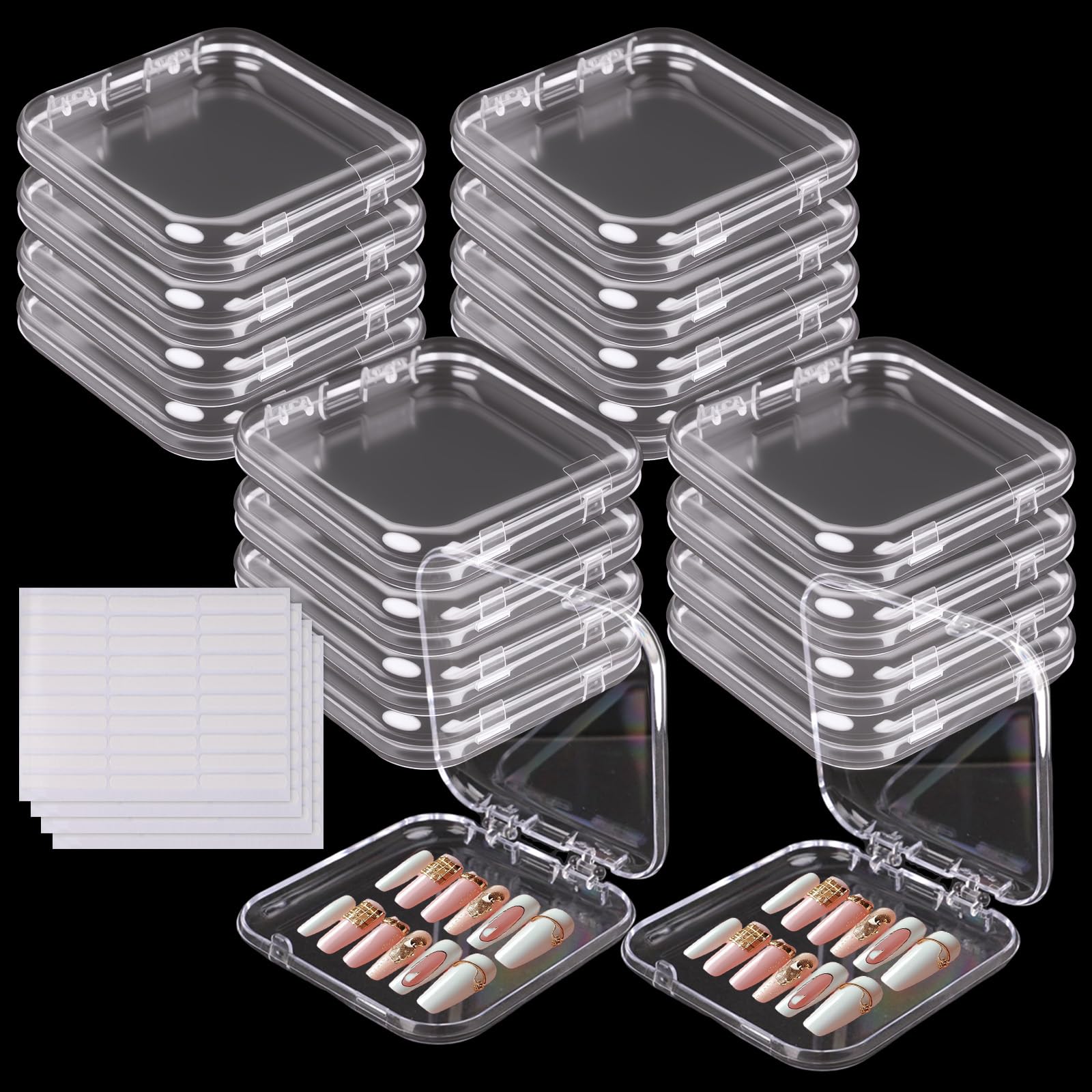 Photo 1 of VZYUVY 16Pcs Press on Nail Packaging with 60 Pcs Adhesive Double Sided Tape, Nails Storge Container Case for Press Ons