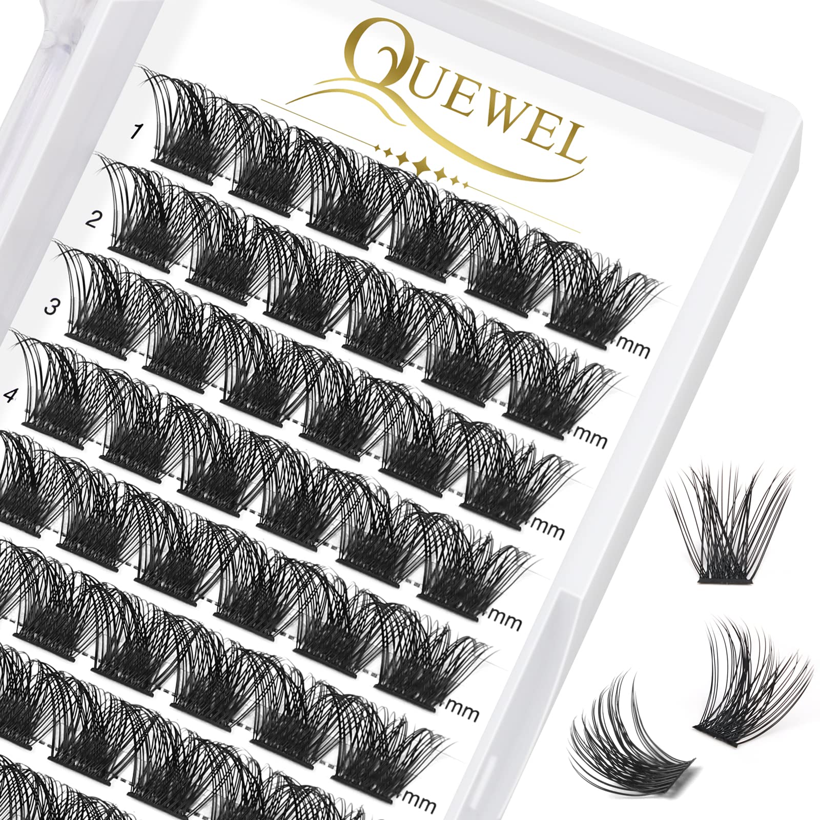 QUEWEL Cluster Lashes 72 Pcs Individual Lashes Wide Stem C/D Curl 8-16mm Length DIY Eyelash Extension False Lashes Individual Natural&Mega Styles Soft for Personal Makeup Use at Home (Mega-D-14) — image 1