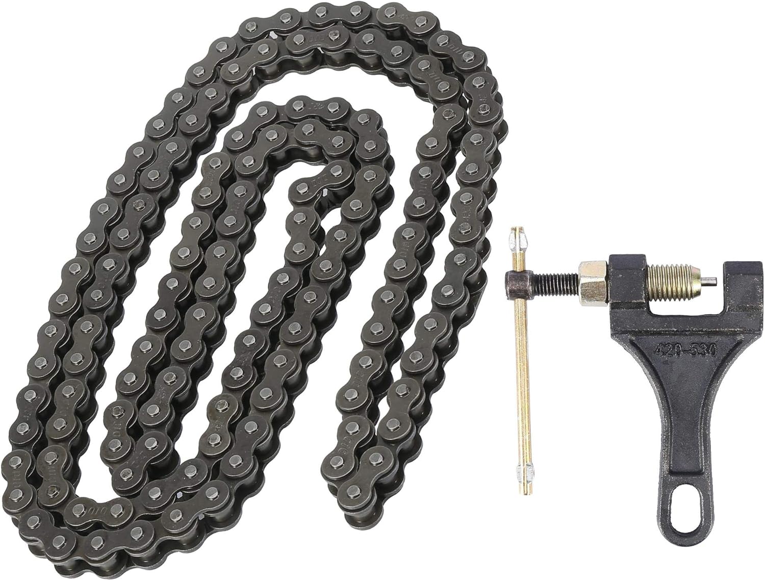 F FIERCE CYCLE 420 Roller Chain 132 Link with Chain Breaker for 110CC