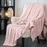 DaysU Sherpa Fleece Blanket, Throw Blanket for Couch, Sofa, Bed, Lightweight Soft Cozy Warm Fuzzy Blankets for Camping, Picnic, Travel, Pink Jacquard, 50” x 60”