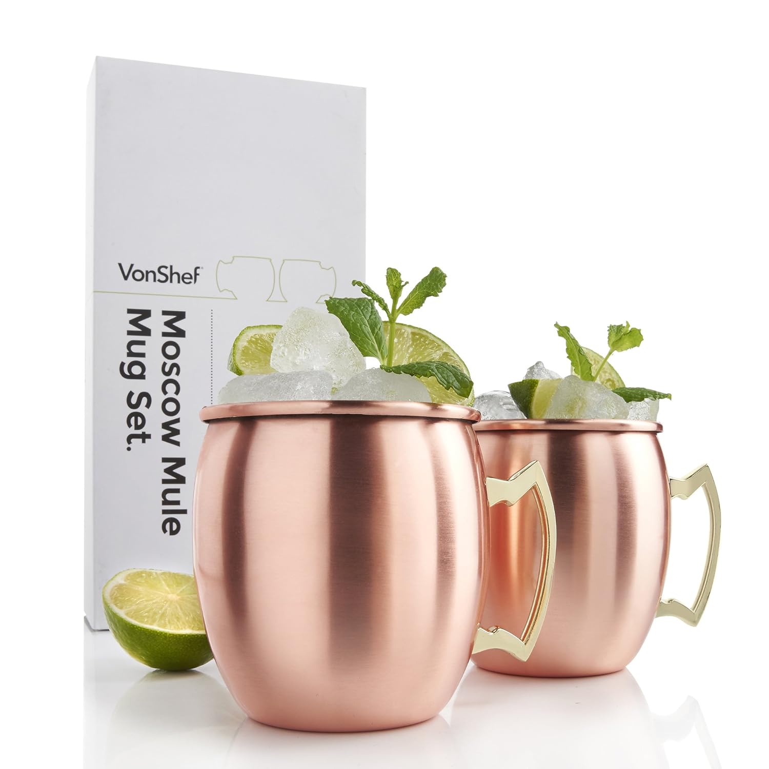 VonShef Moscow Mule Mugs Set of 2 Smooth Copper Barrel