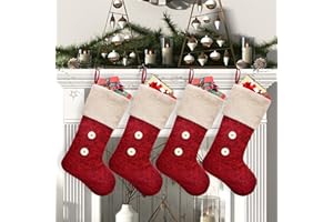 ElegantPark Christmas Stockings 4 Pack Burlap Christmas Stockings for Family Kids Large Xmas Rustic Red Stockings Christmas Decoration for Holiday Party Fireplace Home, 18" Christmas Stocking